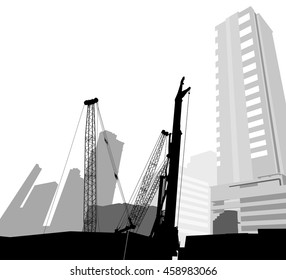 Construction scene vector silhouette architecture background
