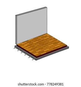 The construction scheme plan. Wooden floor with parquet layers with Underfloor heating, wall - cartoon illustration