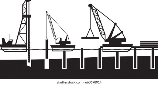 Construction of sea port - vector illustration