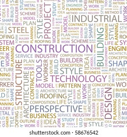 CONSTRUCTION. Seamless vector background. Illustration with different association terms.