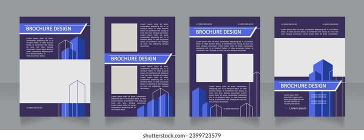 Construction service dark blue blank brochure design. Template set with copy space for text. Premade corporate reports collection. Editable 4 paper pages