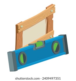 Construction service icon isometric vector. Blue building level and wooden board. Construction and repair
