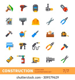 Construction set. Big bulding icon vector set. Tools for painting, repair, welding, joinery in new or old house. Vector flat illustration
