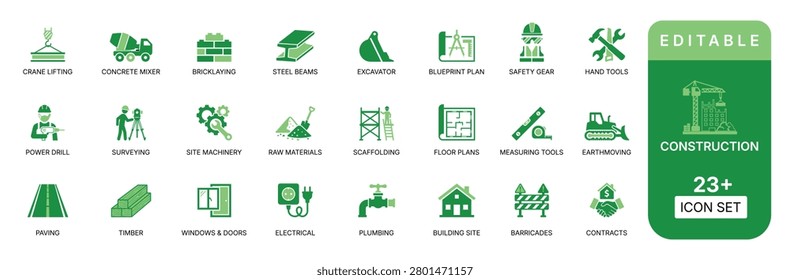Construction set with crane concrete mixer steel beams excavator blueprint crane lifting