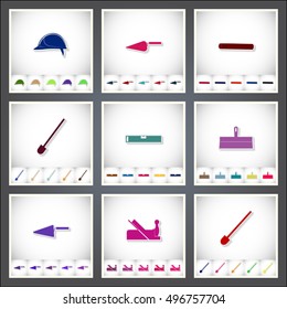 Construction. A set of flat stickers with shadow on white background. Vector illustration