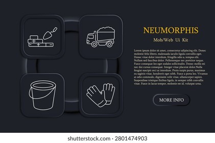 Construction set icon. Tools, cement truck, bucket, gloves, building, repair, industry, work, equipment, maintenance, labor, materials, site, renovation, safety, engineering