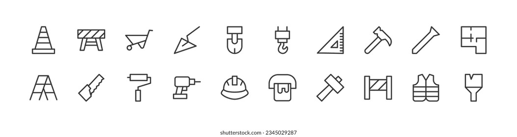 construction set of simple line icons. Collection of web icons for UIUX design. Editable vector stroke 24x24 Pixel Perfect