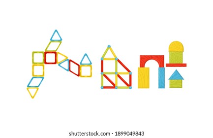 Construction Set as Toy for Children with Building Components Vector Set