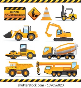 Construction set. Vector vehicles and tractors.