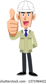 A construction shop man thumbing up wearing a helmet