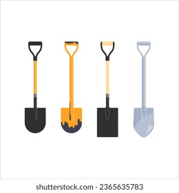 Construction shovels, set of icons. Vector cartoon illustration isolated on a white background.