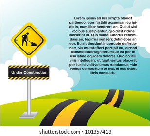 construction sign over landscape with space for copy. vector