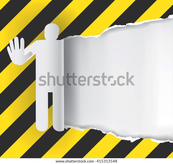 Construction Sign paper background.\
Ripped\
Paper background With Construction Sign with male silhouette\
gesturing stop. Vector\
available.\
