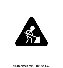 Construction sign, road work sign  in solid black flat shape glyph icon, isolated on white background