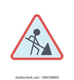 Construction sign, road work sign  in solid black flat shape glyph icon, isolated on white background