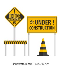 Construction Sign Set, Simple Flat Vector.
