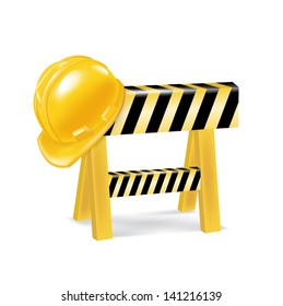 construction sign and worker's hard hat isolated
