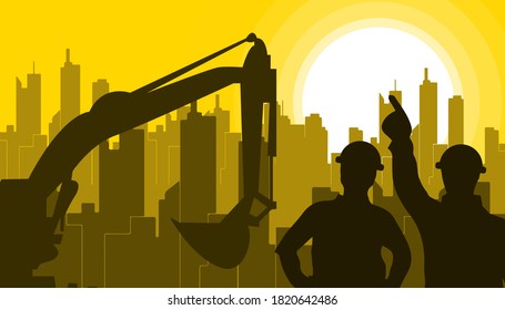 El fondo de la silueta de construcción. Ilustración Diseño vectorial del Día Mundial del Trabajo y la Ingeniería
