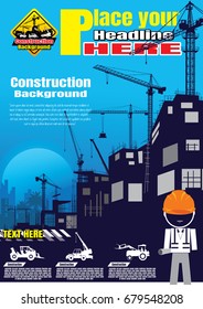 Construction silhouette background,Construction crane silhouette vector,Construction info graphics,Building under Construction site.