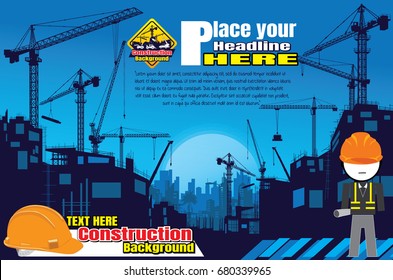 Construction silhouette background,Construction crane silhouette vector,Construction info graphics,Building under Construction site.
