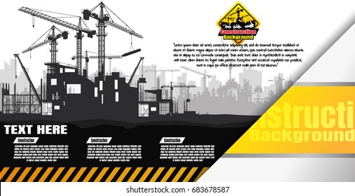 Construction Silhouette Background,Construction Crane Silhouette Vector,Construction Info Graphics,Building Under Construction Site.