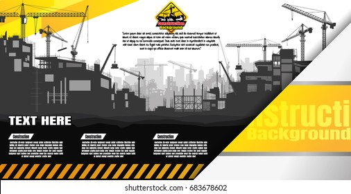 Construction silhouette background,Construction crane silhouette vector,Construction info graphics,Building under Construction site.