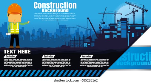 Construction silhouette background,Construction crane silhouette vector,Construction info graphics,Building under Construction site.