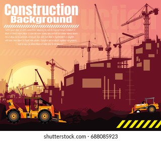 Construction silhouette background,Construction crane silhouette vector,Construction info graphics,Building under Construction site.