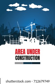 Construction silhouette background,Construction crane silhouette vector,Construction info graphics,Building under Construction site.