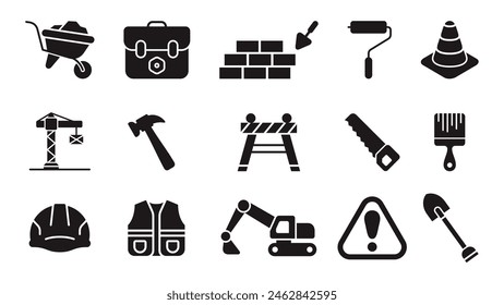 construction silhouette icons set vector design illustration template in trendy style 