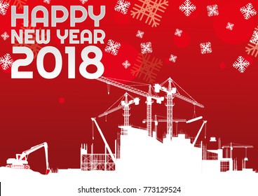 Construction silhouettes happy new year background, construction silhouettes vector background,Engineers inspecting site,Book Cover Design.