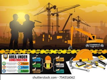 Construction silhouettes vector background,Book Cover Design.