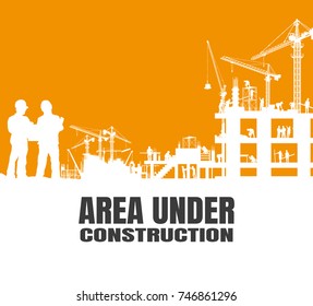 Construction silhouettes vector background,Engineers inspecting site,Book Cover Design.