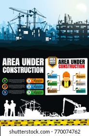 Construction silhouettes vector background,Engineers inspecting site,Book Cover Design.