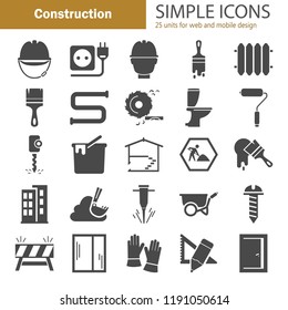 Construction simple icons set for web and mobile design
