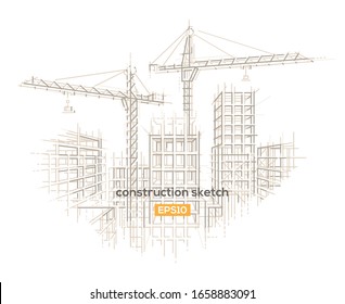 Construction site architectural sketch drawing  Vector  layered  