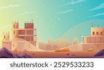 Construction site background. Sand unfinished houses, without people and equipment. Vector illustration wallpaper.