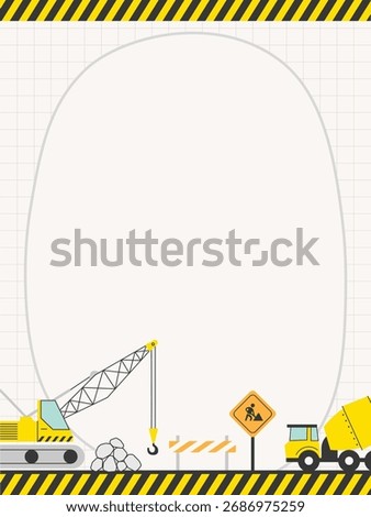 CONSTRUCTION SITE blank frame decorative element illustration building kiddy theme poster card announcement background