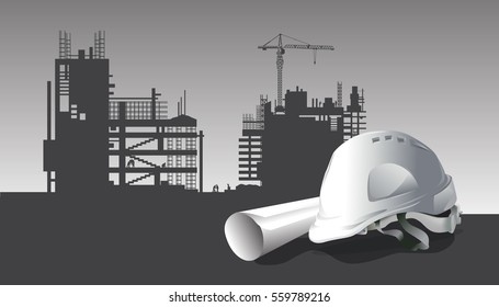 construction site and blueprints , vector background