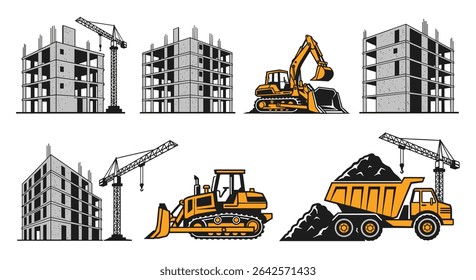 Site de Construção com Estruturas de Construção Máquinas Pesadas e Equipamentos para Projetos de Desenvolvimento de Infraestrutura
