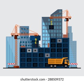Construction site, building a house - vector flat illustration.