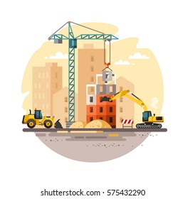 Construction site, building a house. Vector illustration.