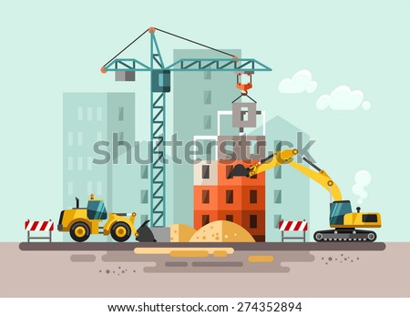 Construction site, building a house - vector flat illustration.