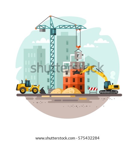 Construction site, building a house. Vector illustration.