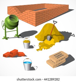 Construction site. Building materials. Construction materials. Vector illustration EPS10.