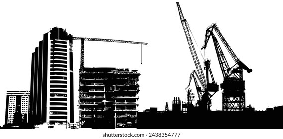 Baustelle und Gebäude Bau Silhouette Baustelle Vektor-Illustration