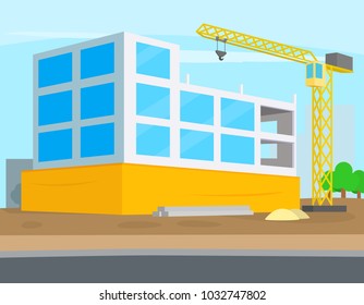 Construction site and building, vector illustration
