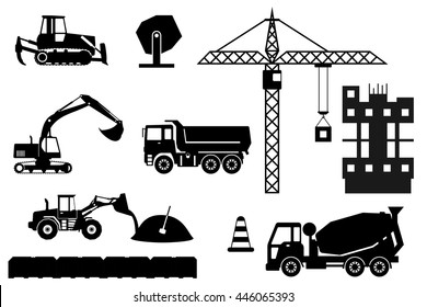 construction site concept - construction machinery, crane and building. Vector illustration
