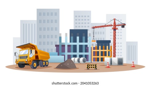 Baustellenkonzept mit LKW- und Materialgrafik