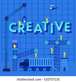 Construction site crane building concept text, Vector illustration template design Text Creative
